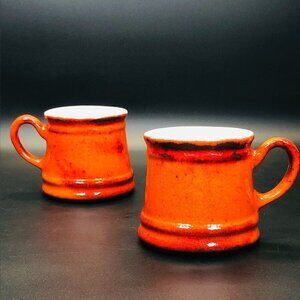 Estriceram Art Pottery Burnt Orange Glaze Coffee Mug PAIR Made in Canada